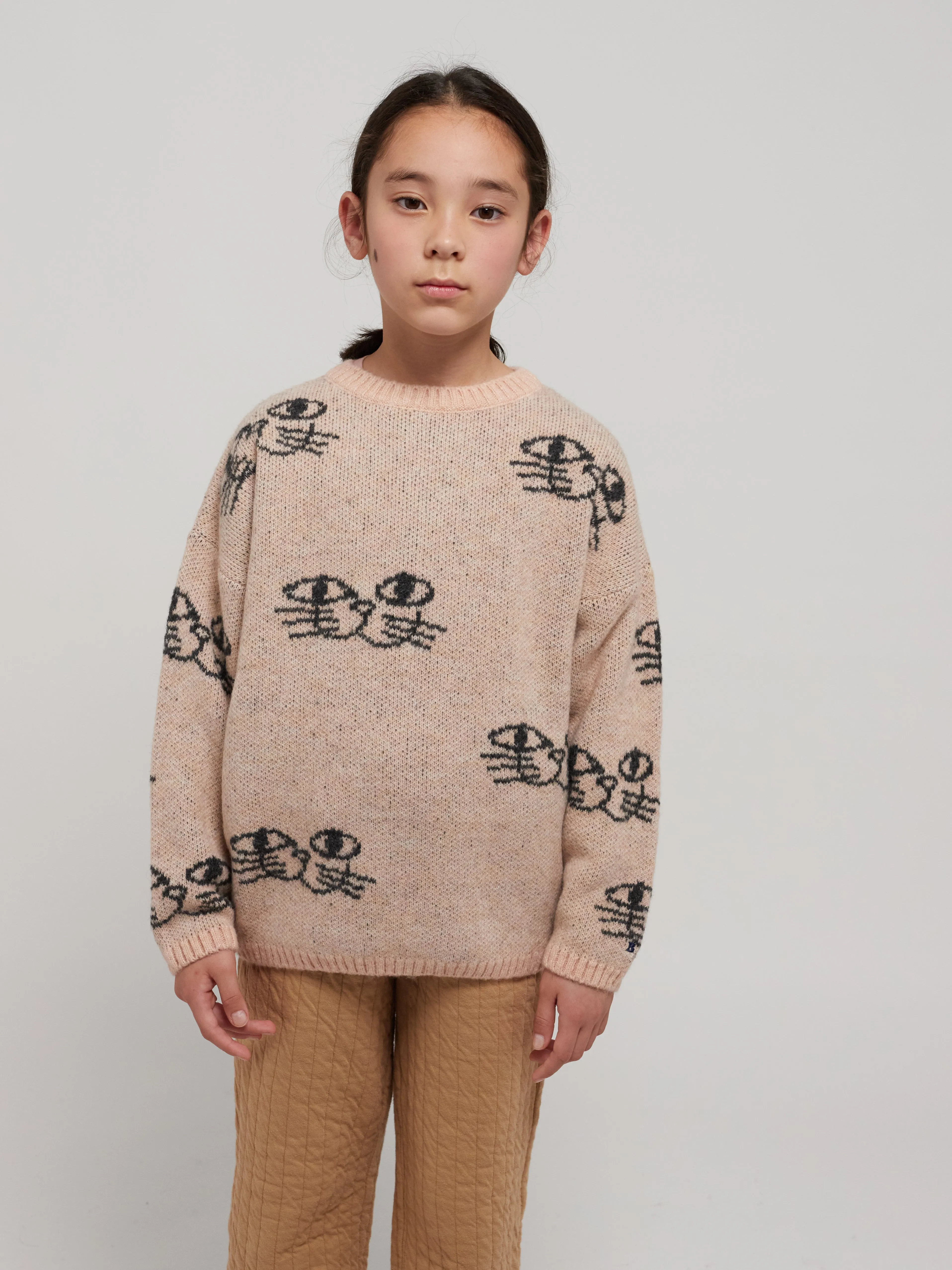 Bobo Choses Smiling cat all over jacquard jumper