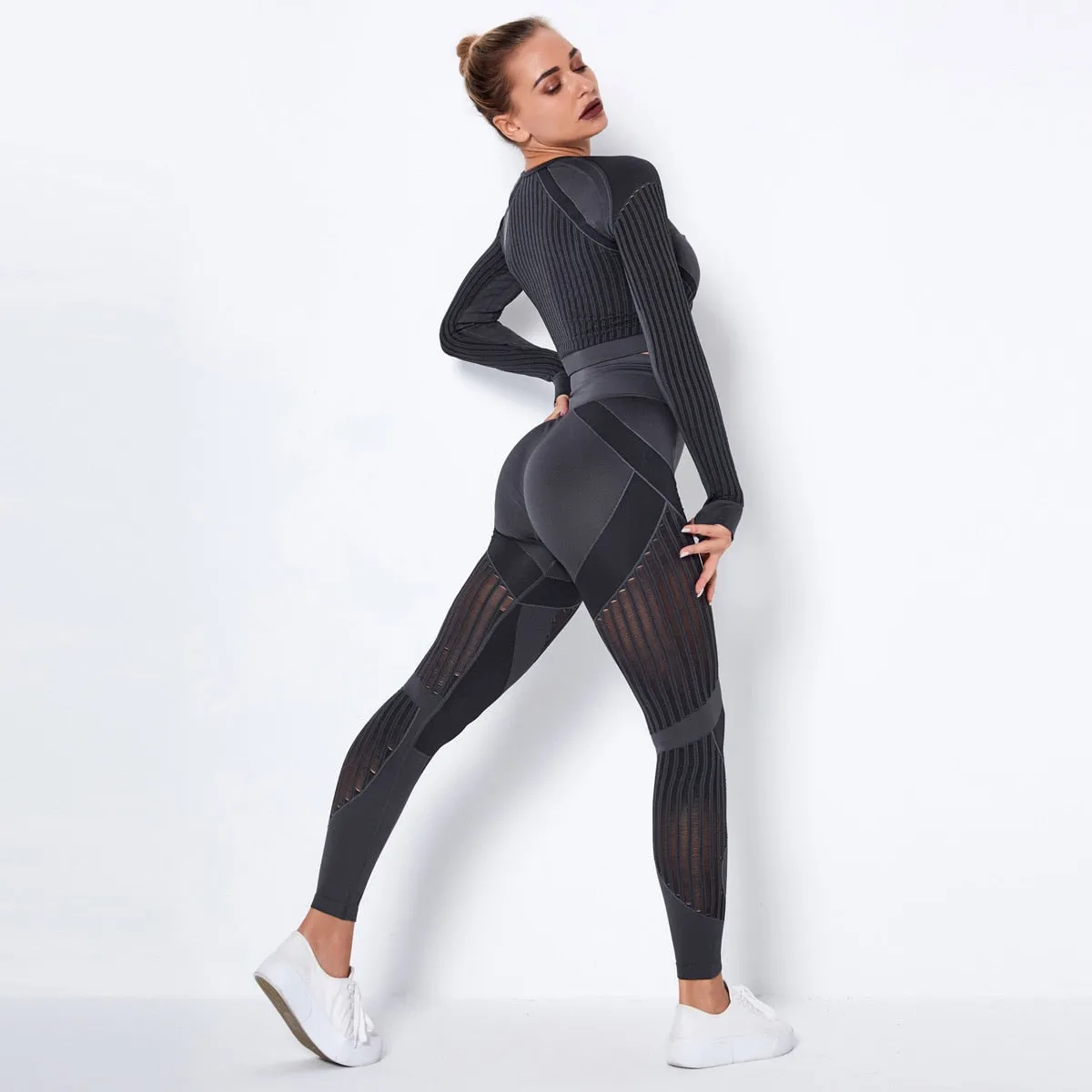 Gym Mesh Leggings and Shirts Suit