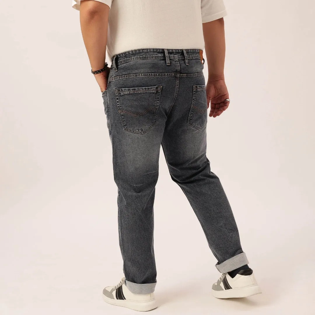 Plus Size Men Heavily Faded Grey Comfort Fit Jeans