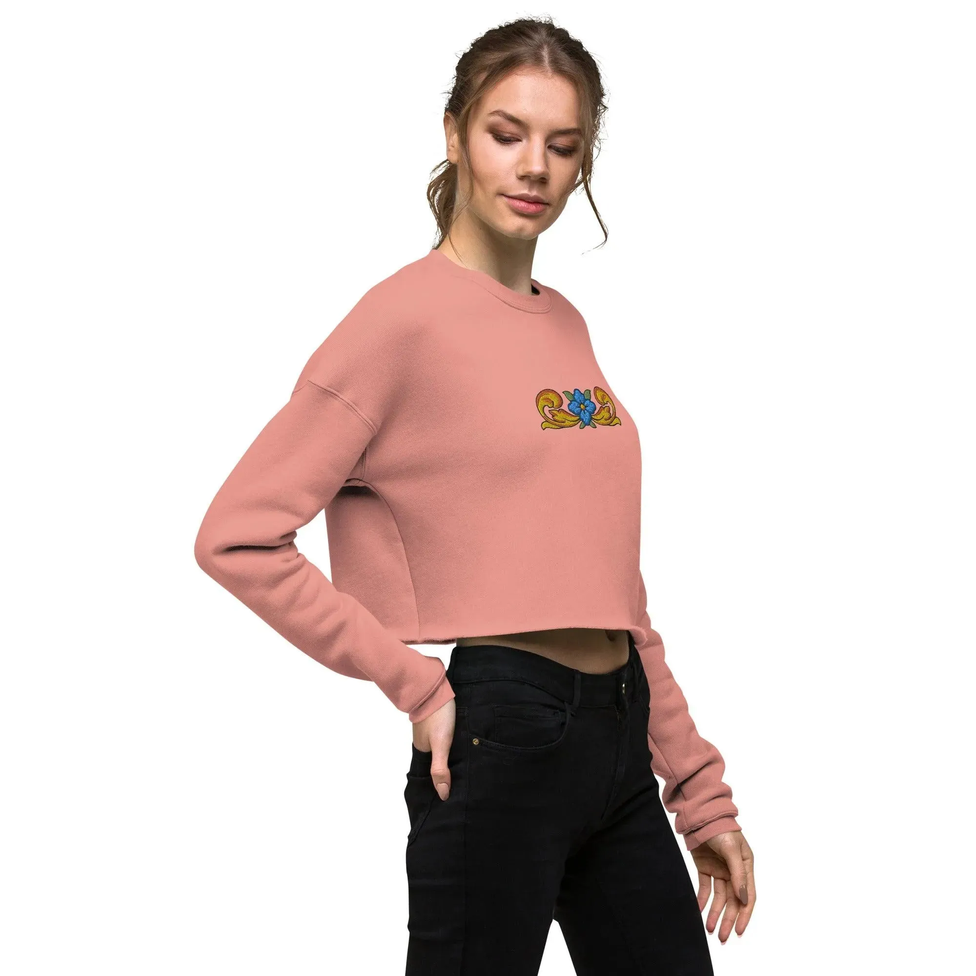 Sicilian Tile Motif Cropped Sweatshirt