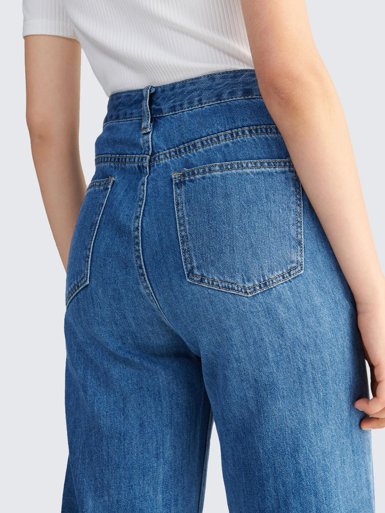 Split Pocket Washed Wide Leg Jeans