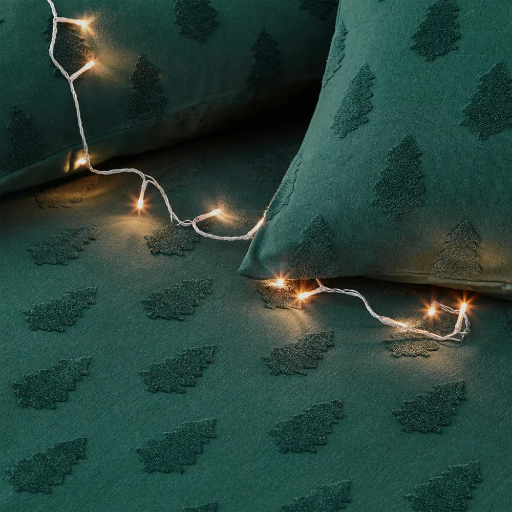Tufted Tree Festive 100% Cotton Duvet Cover Set Pine Green